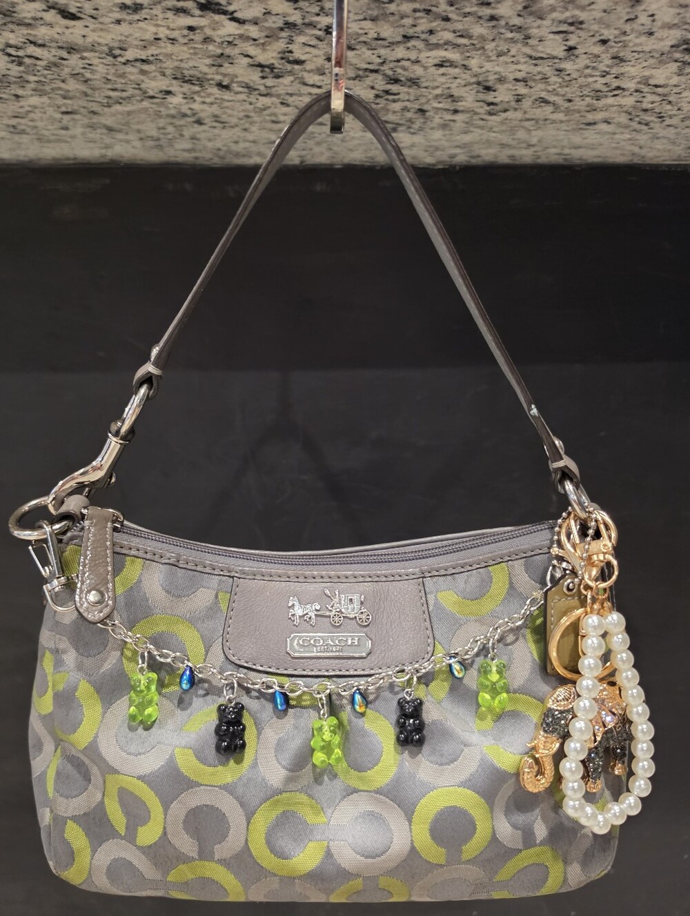 Coach Gray & Lime Signature Jacquard Small Shoulder Bag